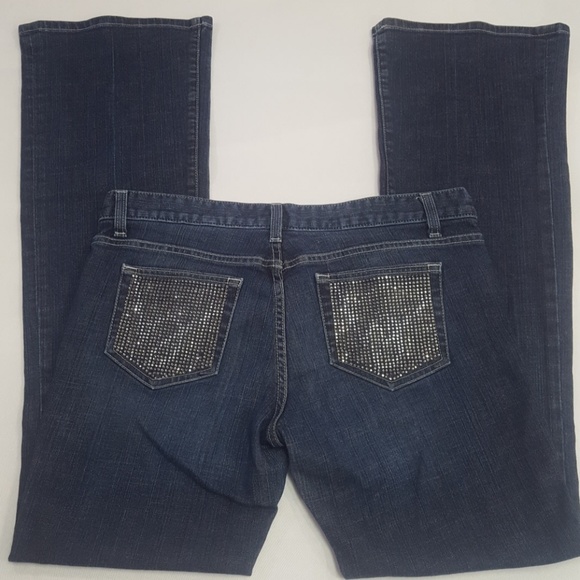 BEBE WOMEN'S BOOT CUT JEANS 31 Low Rise Bling Rear - Picture 5 of 8